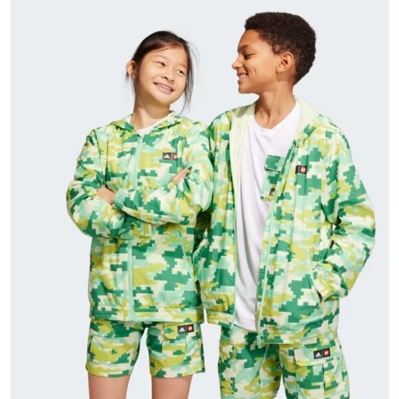 NWT Adidas x LEGO PLAY Windbreaker in Core Green / Halo Youth XL 15-16 Years